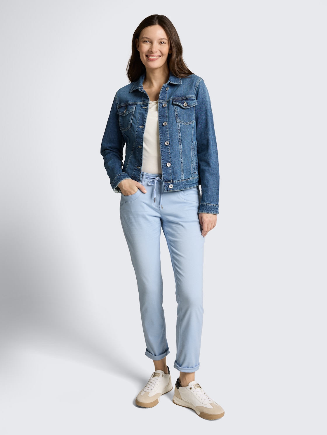 Thumbnail - TOM TAILOR Damen Tapered Relaxed Hose, blau, Uni, Gr. 34/28