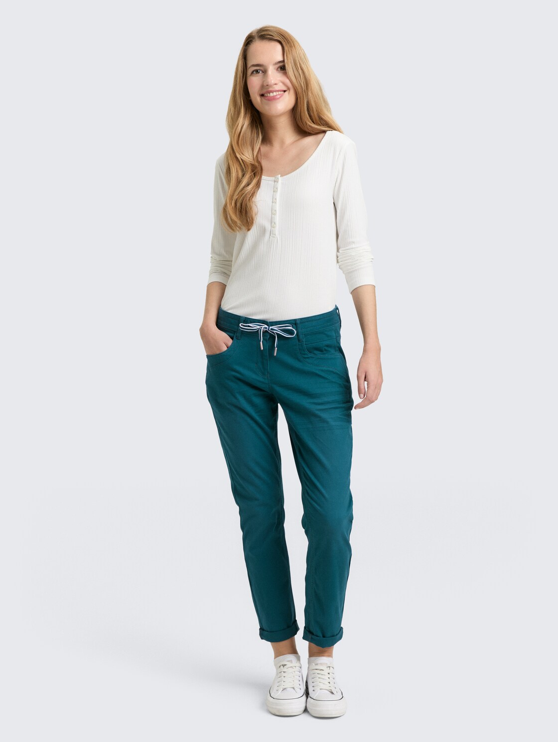 Thumbnail - TOM TAILOR Damen Tapered Relaxed Hose, grün, Uni, Gr. 36/28