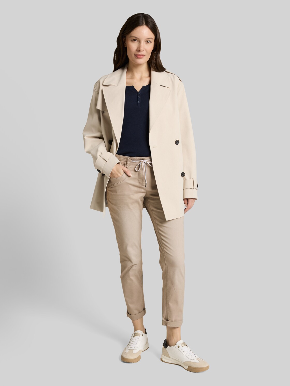  Tom Tailor Damen Tapered Relaxed Hose, Grau, Uni, Gr. 44/28 