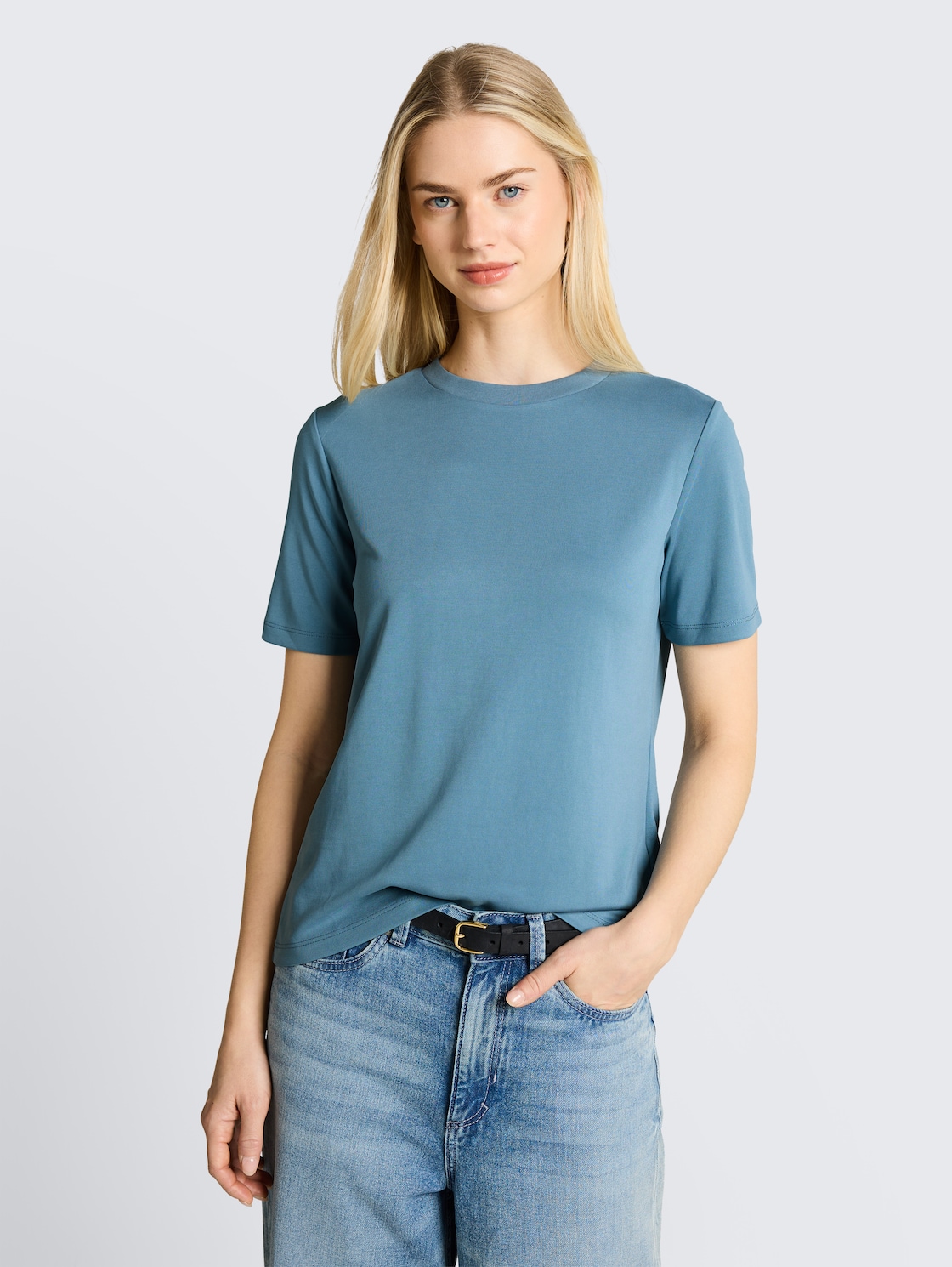 Thumbnail - TOM TAILOR DENIM Damen Loose Fit T-Shirt, blau, Uni, Gr. XL