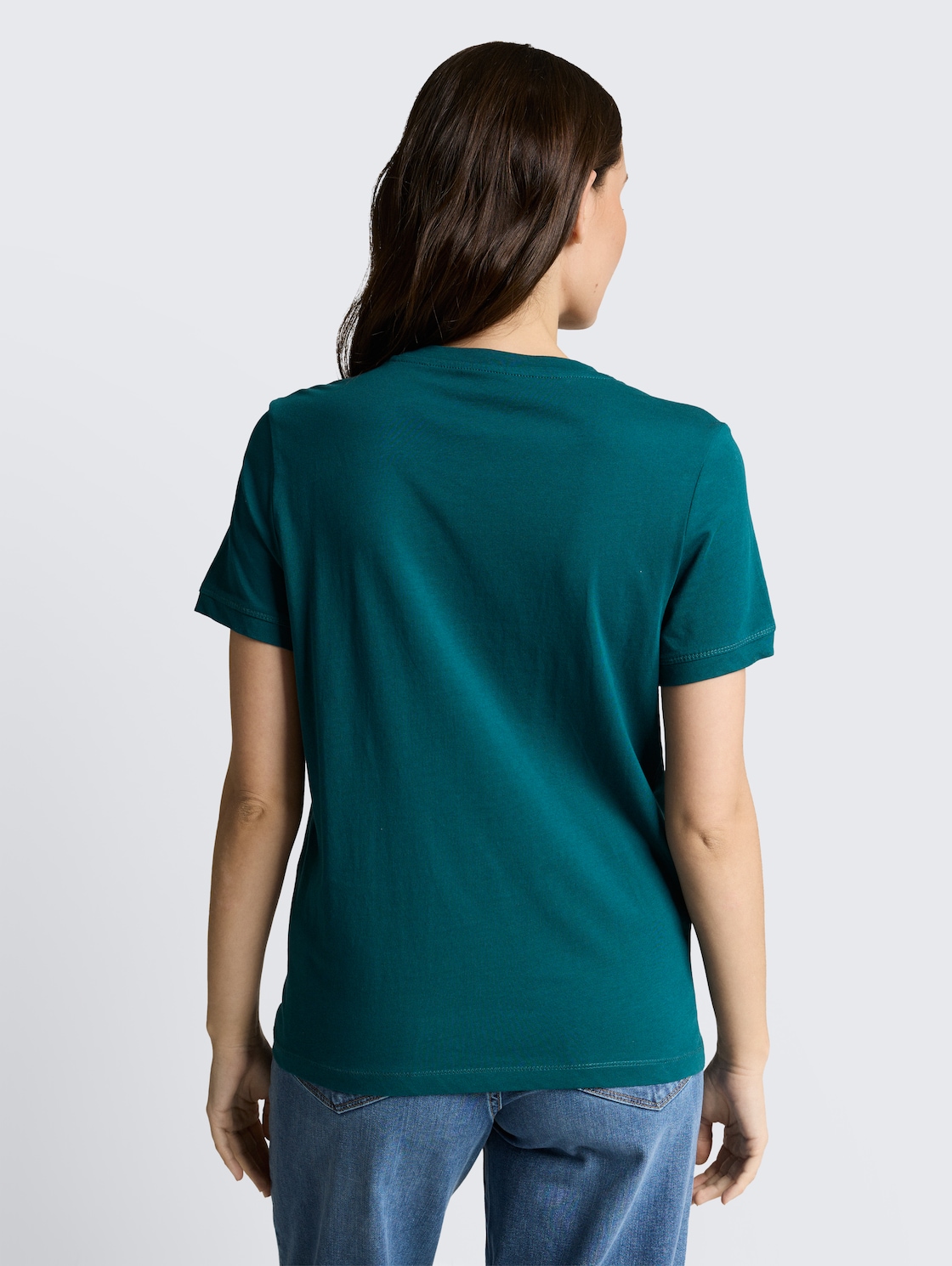 Thumbnail - TOM TAILOR Damen T-Shirt mit Logo-Stickerei, grün, Uni, Gr. S