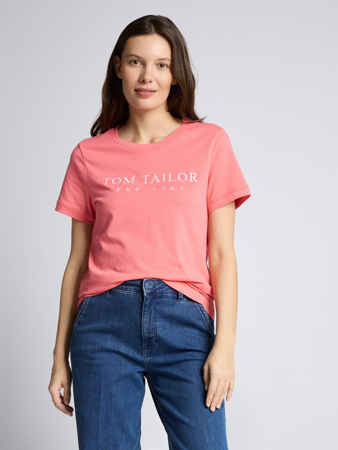 Thumbnail - TOM TAILOR Damen T-Shirt mit Logo-Stickerei, rosa, Uni, Gr. L