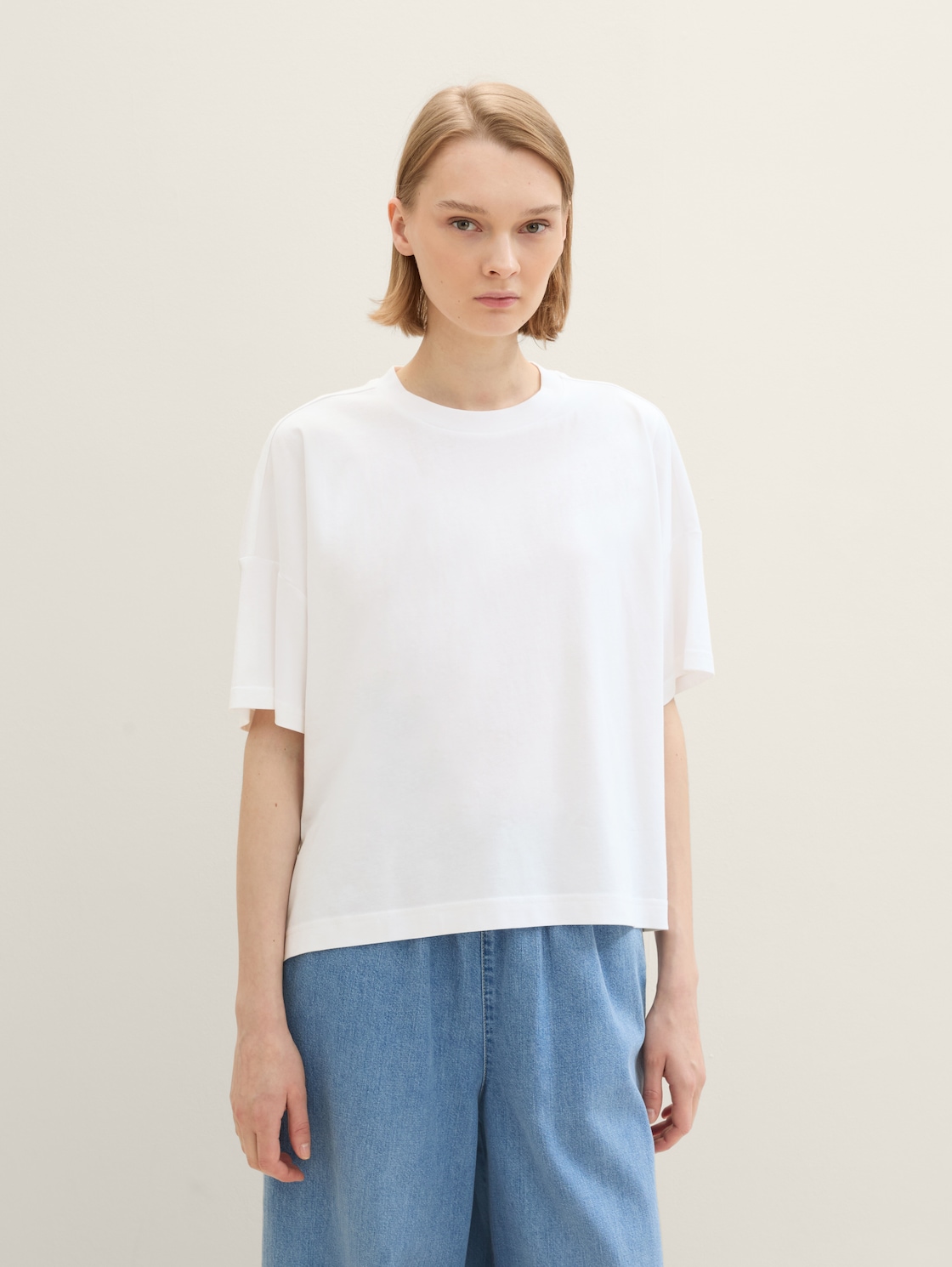 Thumbnail - TOM TAILOR DENIM Damen Oversize T-Shirt aus Baumwolle, weiß, Uni, Gr. L
