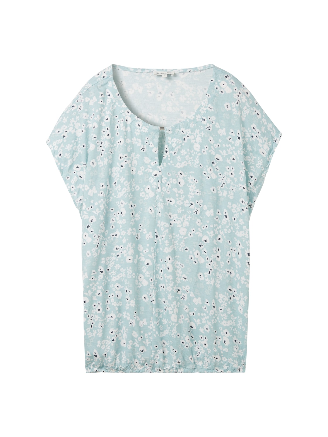 TOM TAILOR Damen Gemustertes T-Shirt in Knitteroptik, blau, Blumenmuster, Gr. XL