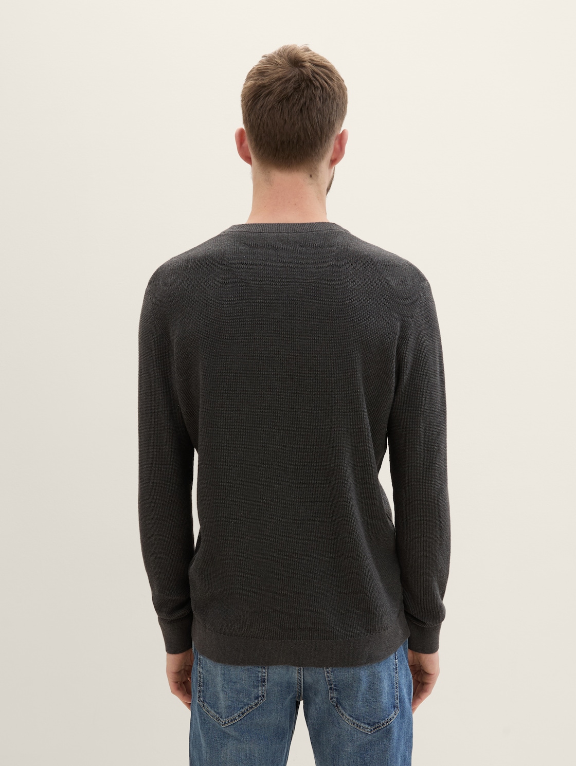 Thumbnail - TOM TAILOR Herren Strickpullover aus Baumwolle, schwarz, Uni, Gr. S