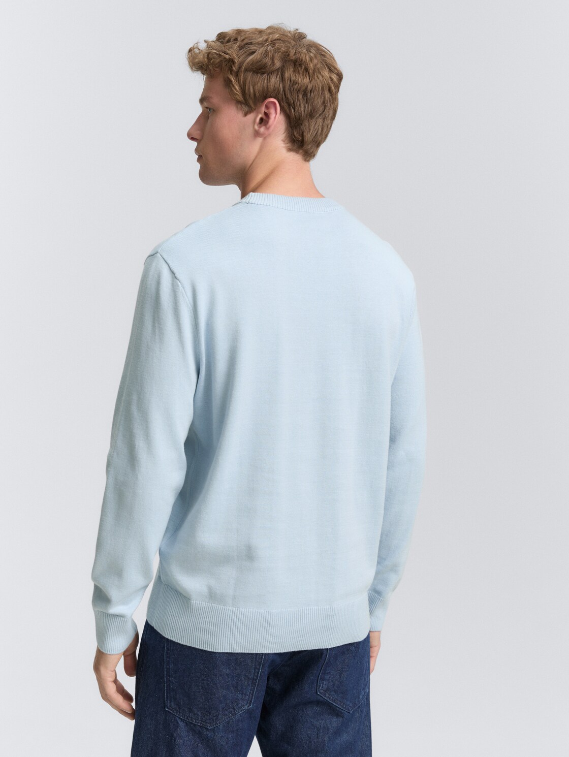 Thumbnail - TOM TAILOR DENIM Herren Basic Strickpullover aus Baumwolle, blau, Uni, Gr. M