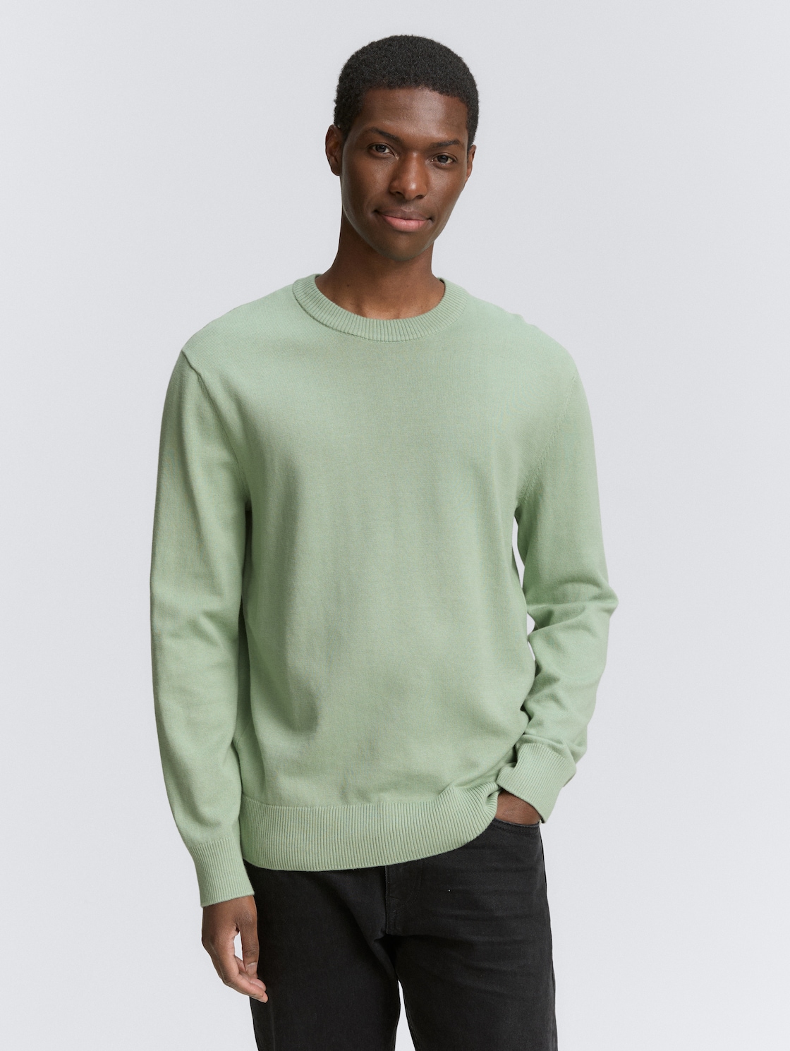 Thumbnail - TOM TAILOR DENIM Herren Basic Strickpullover aus Baumwolle, grün, Uni, Gr. L