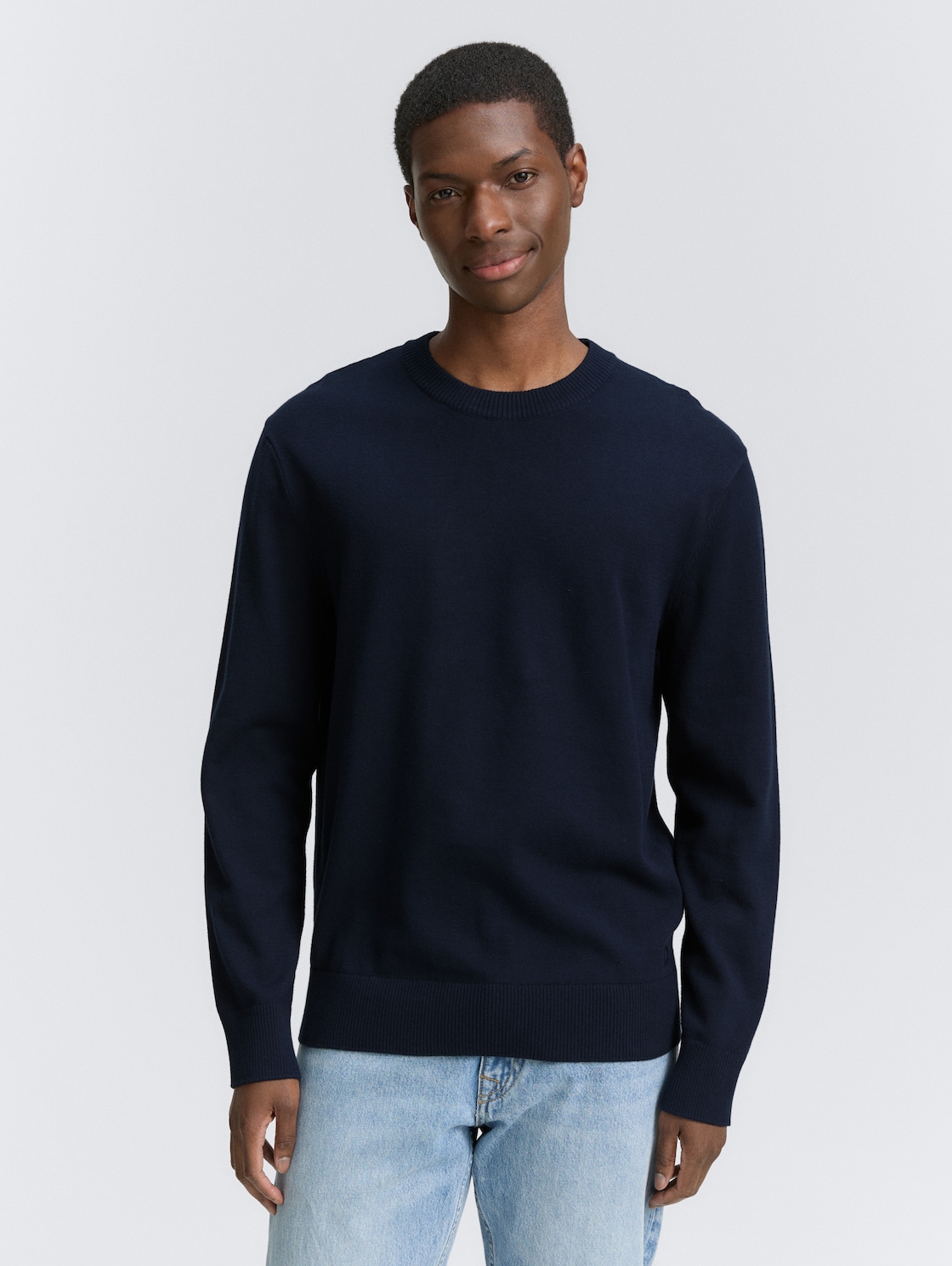 Thumbnail - TOM TAILOR DENIM Herren Basic Strickpullover aus Baumwolle, blau, Uni, Gr. M
