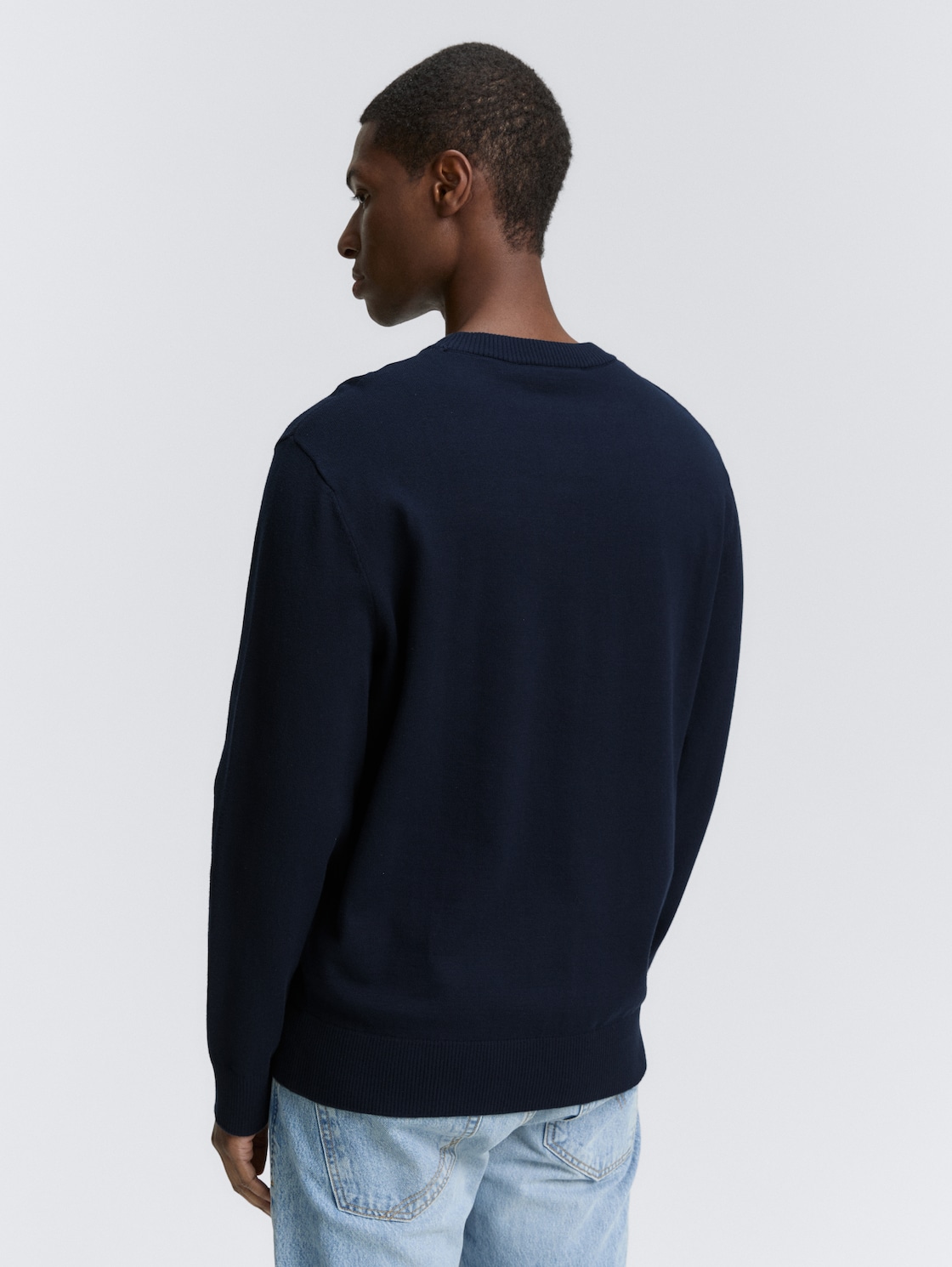 Thumbnail - TOM TAILOR DENIM Herren Basic Strickpullover aus Baumwolle, blau, Uni, Gr. M
