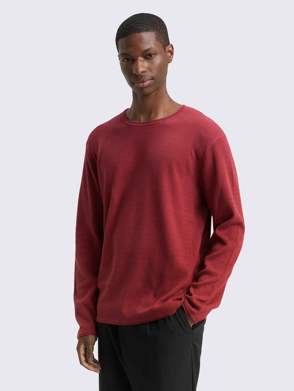 Thumbnail - TOM TAILOR DENIM Herren Strickpullover aus Baumwolle, rot, Uni, Gr. L