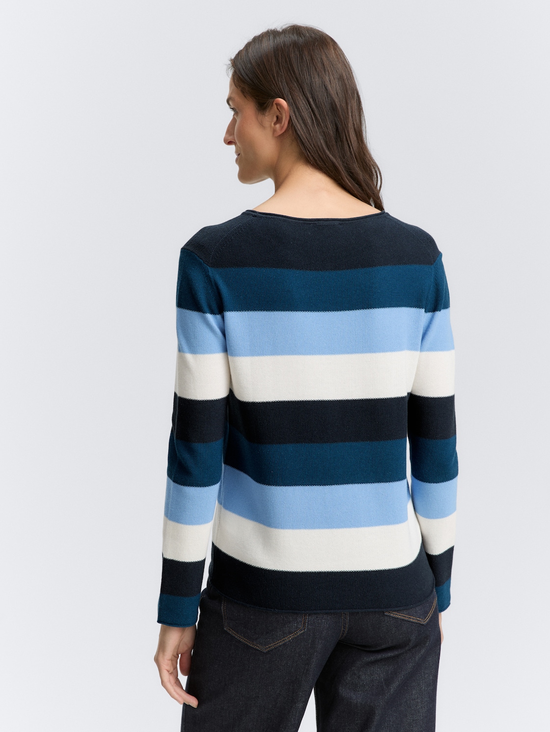 Thumbnail - TOM TAILOR Damen Strickpullover mit Rundhalsausschnitt, blau, Gestreift, Gr. XXL