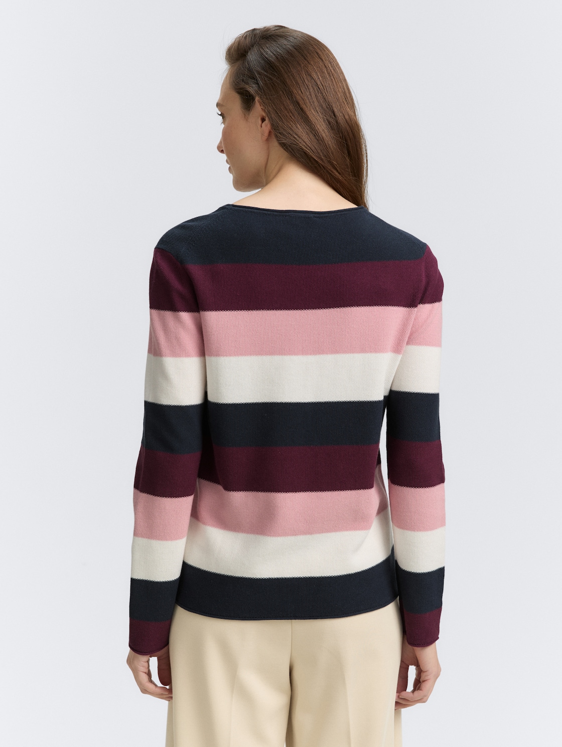 Thumbnail - TOM TAILOR Damen Strickpullover mit Rundhalsausschnitt, lila, Gestreift, Gr. XXXL