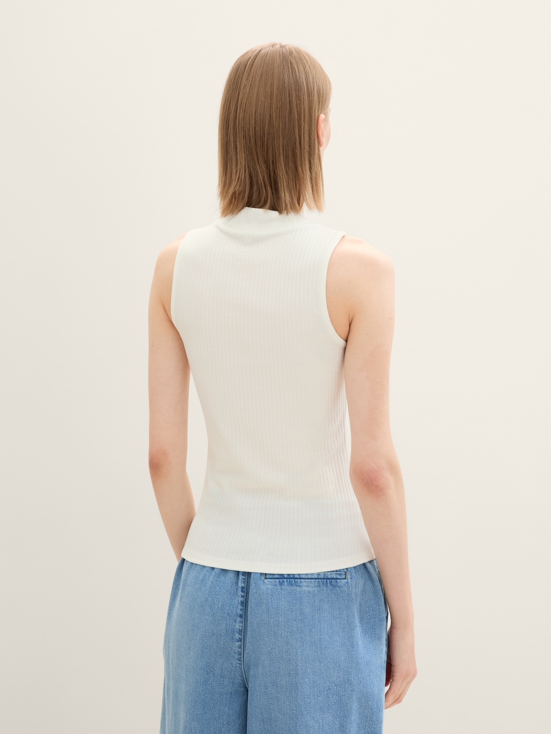 Thumbnail - TOM TAILOR DENIM Damen Ripp Top mit Stehkragen, weiß, Uni, Gr. XXL