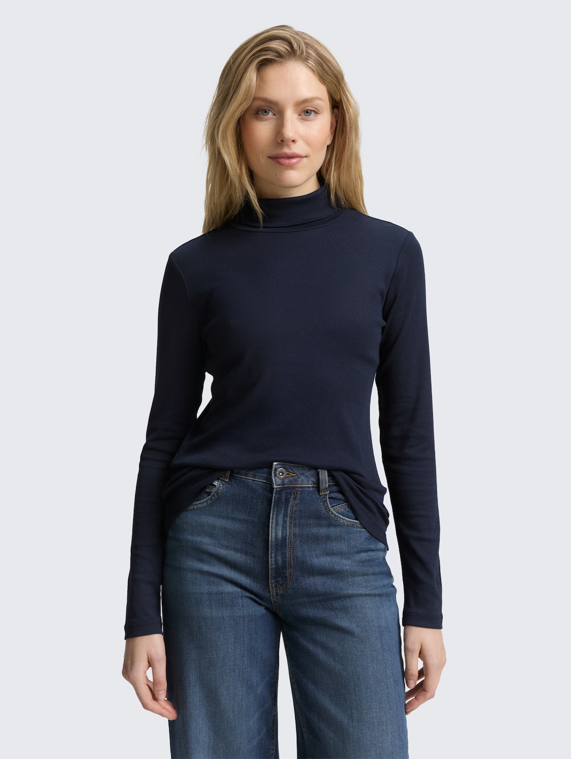 Thumbnail - TOM TAILOR Damen Langarmshirt mit Rollkragen, blau, Uni, Gr. XL