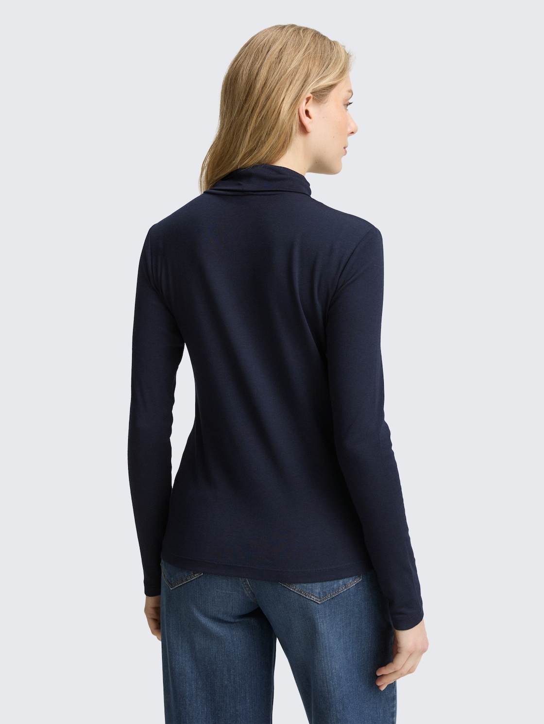 Thumbnail - TOM TAILOR Damen Langarmshirt mit Rollkragen, blau, Uni, Gr. XL