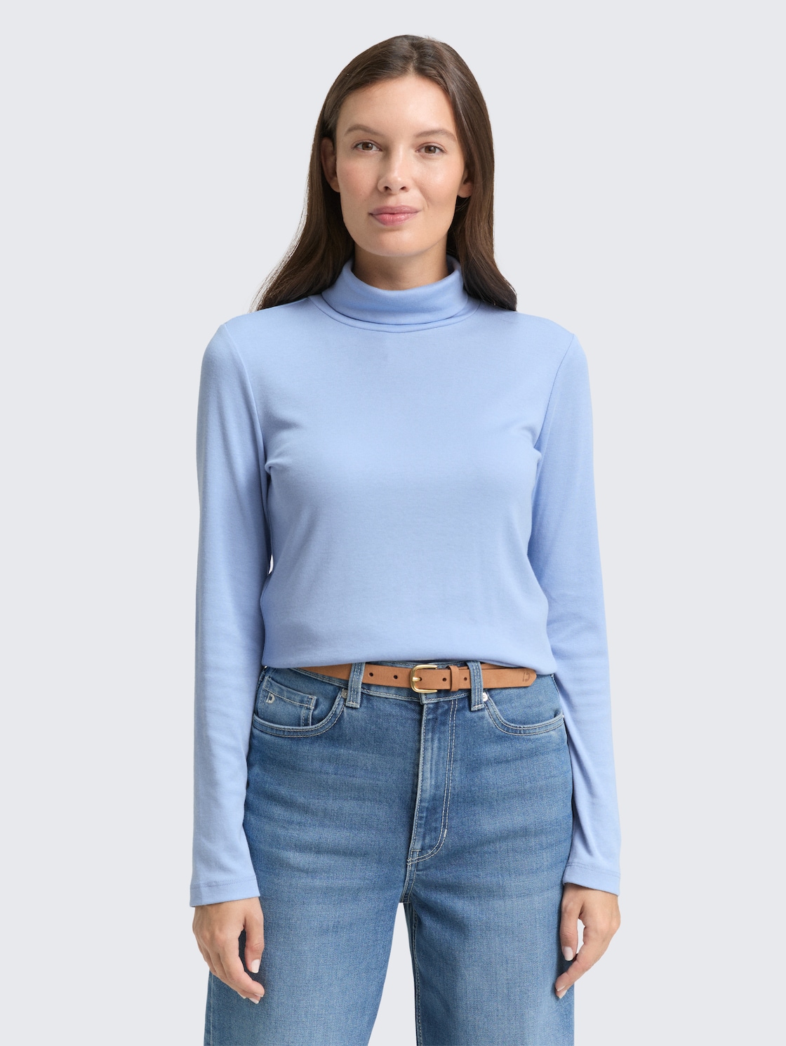 Thumbnail - TOM TAILOR Damen Langarmshirt mit Rollkragen, blau, Uni, Gr. XXL