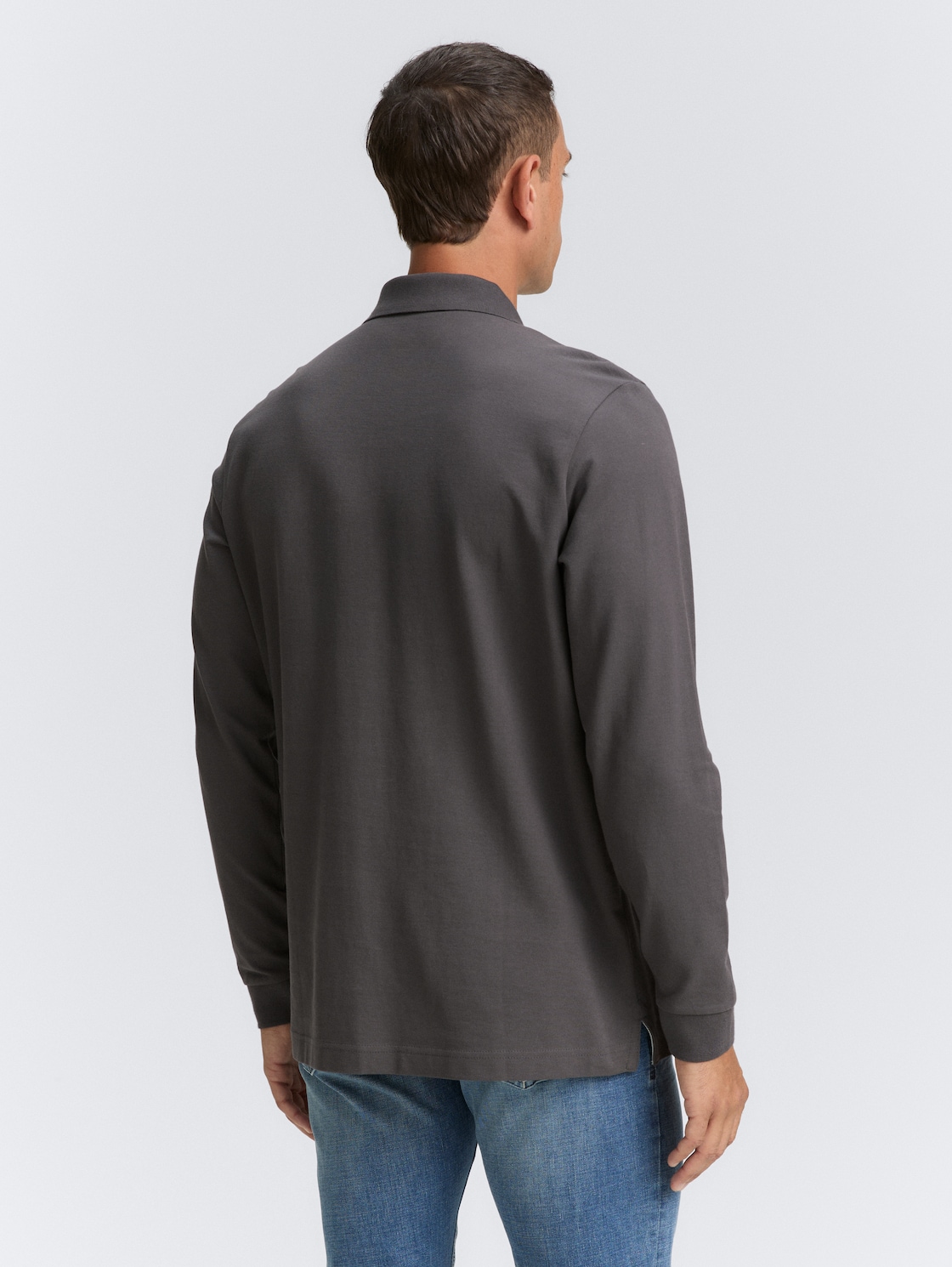 Thumbnail - TOM TAILOR Herren Longsleeve Piqué Poloshirt, grau, Uni, Gr. S
