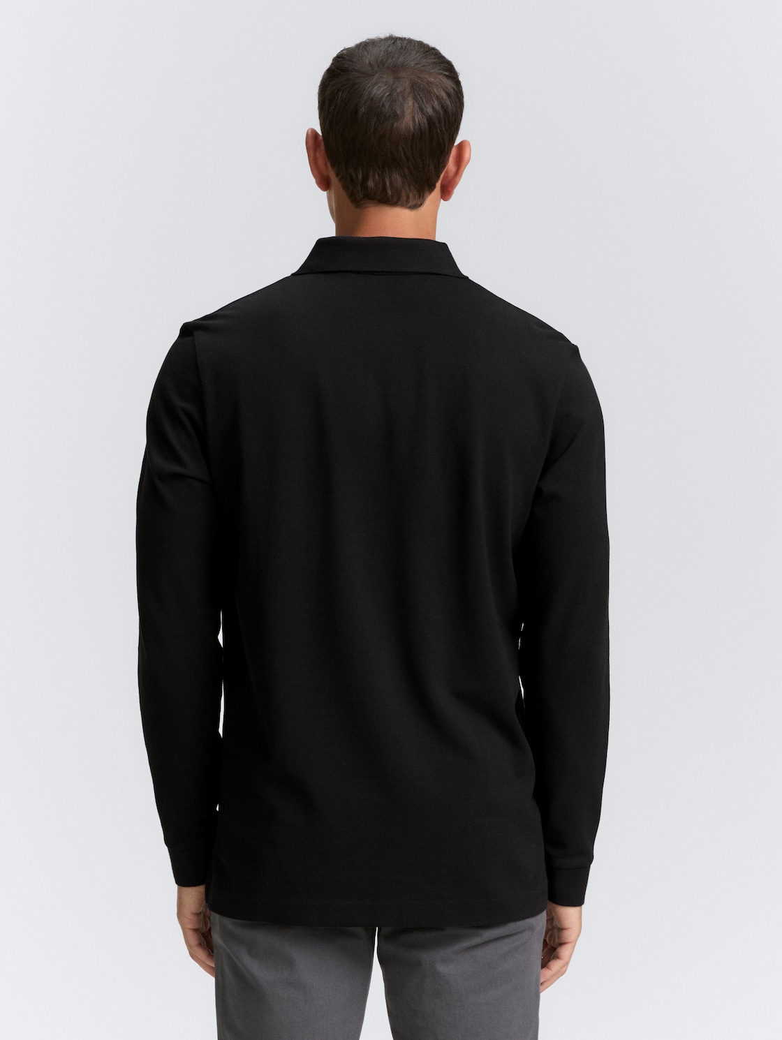 Thumbnail - TOM TAILOR Herren Longsleeve Piqué Poloshirt, schwarz, Uni, Gr. M