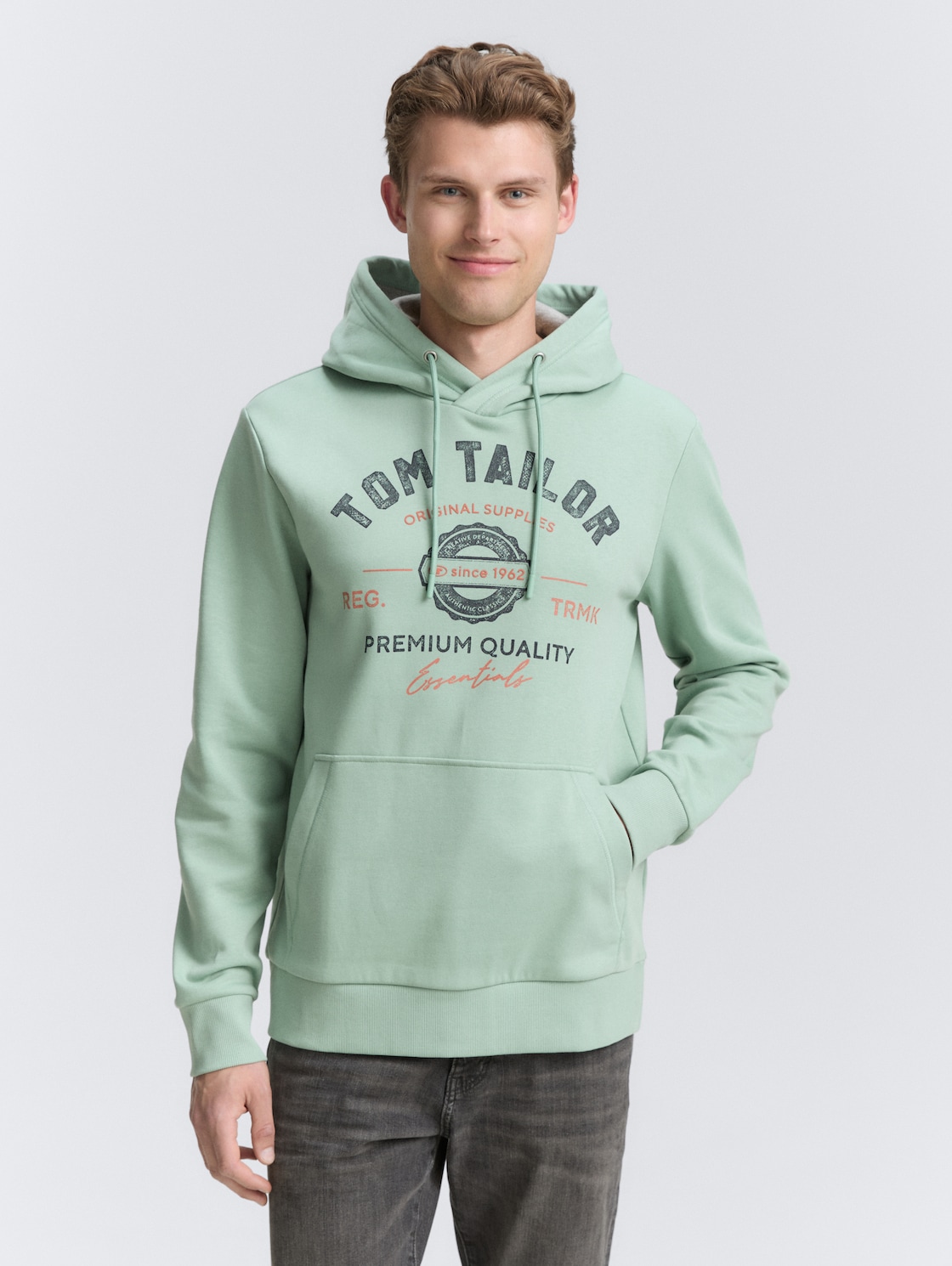 Thumbnail - TOM TAILOR Herren Hoodie Sweatshirt mit Logo-Print, grün, Logo Print, Gr. L
