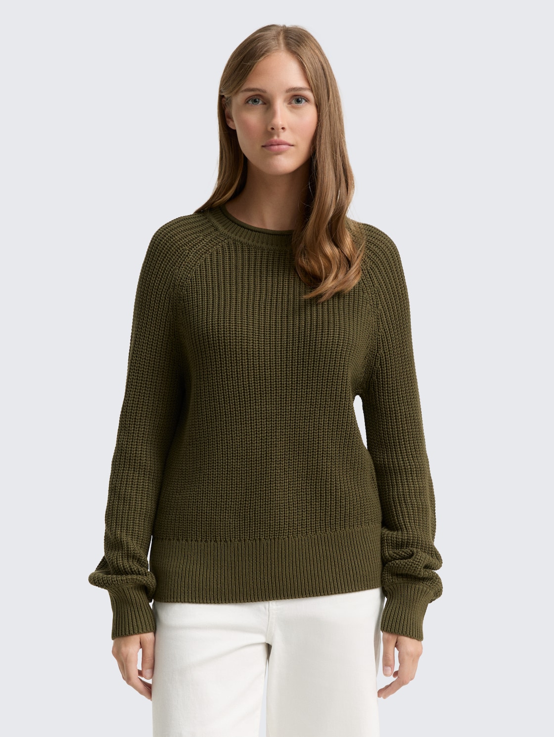 Thumbnail - TOM TAILOR DENIM Damen Strickpullover mit leichten Ballonärmeln, grün, Uni, Gr. M