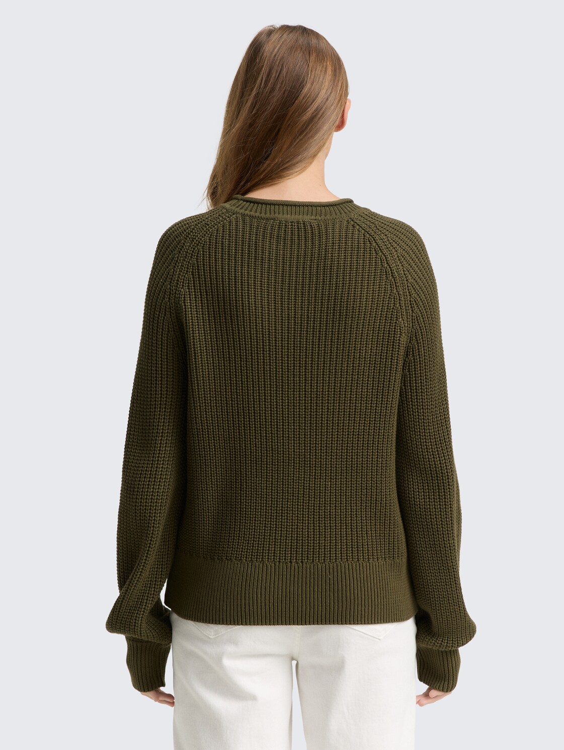 Thumbnail - TOM TAILOR DENIM Damen Strickpullover mit leichten Ballonärmeln, grün, Uni, Gr. M