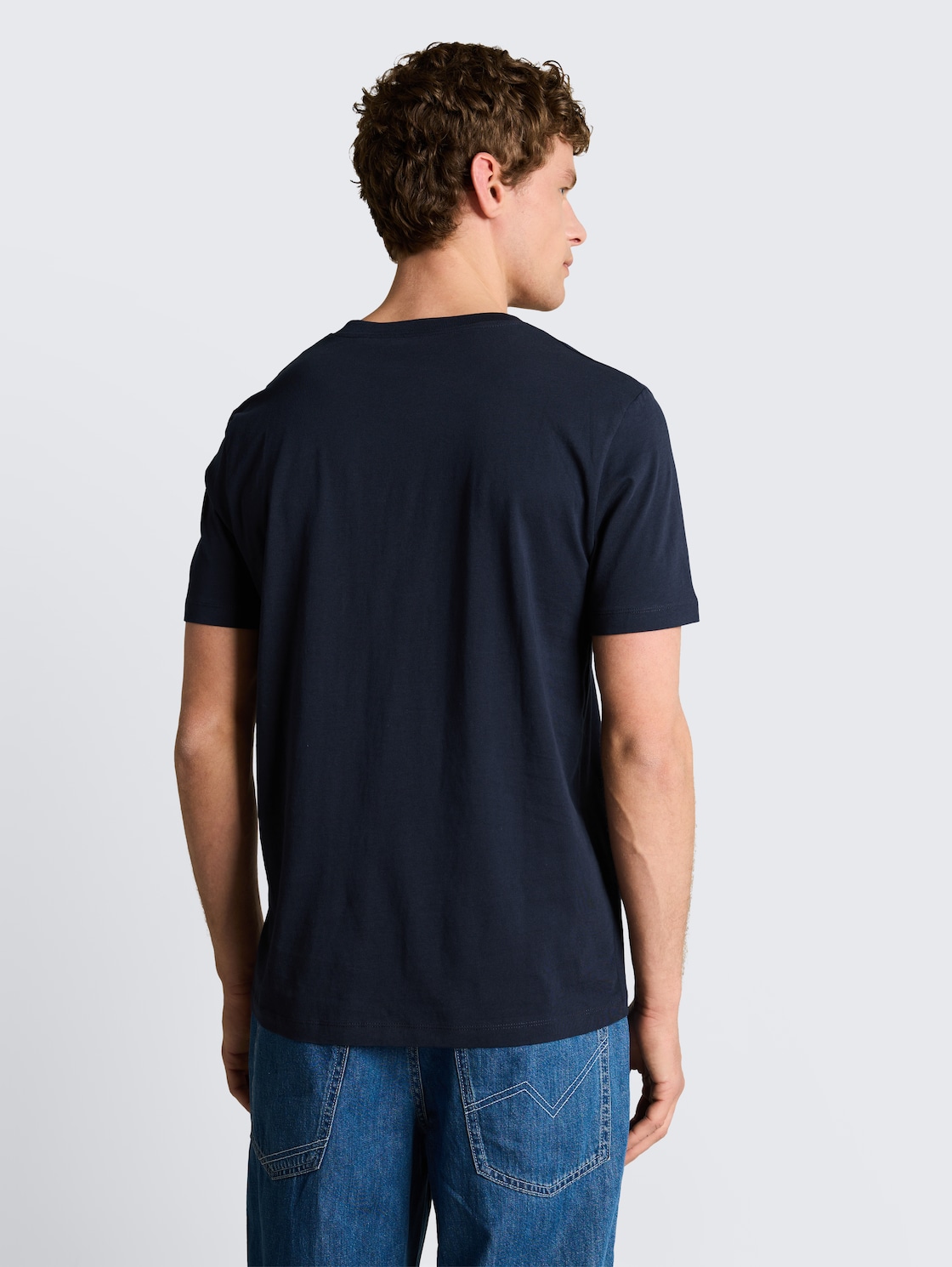 Thumbnail - TOM TAILOR DENIM Herren Basic T-Shirt mit Logo-Print, blau, Uni, Gr. L