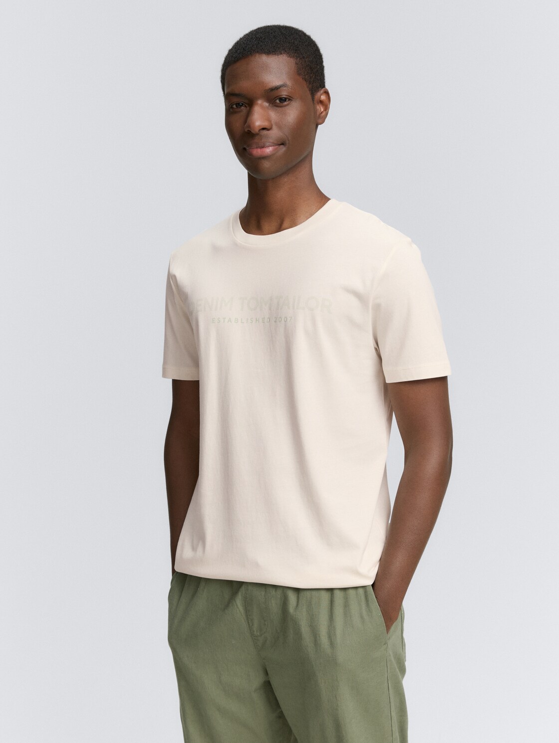 Thumbnail - TOM TAILOR DENIM Herren Basic T-Shirt mit Logo-Print, weiß, Uni, Gr. S