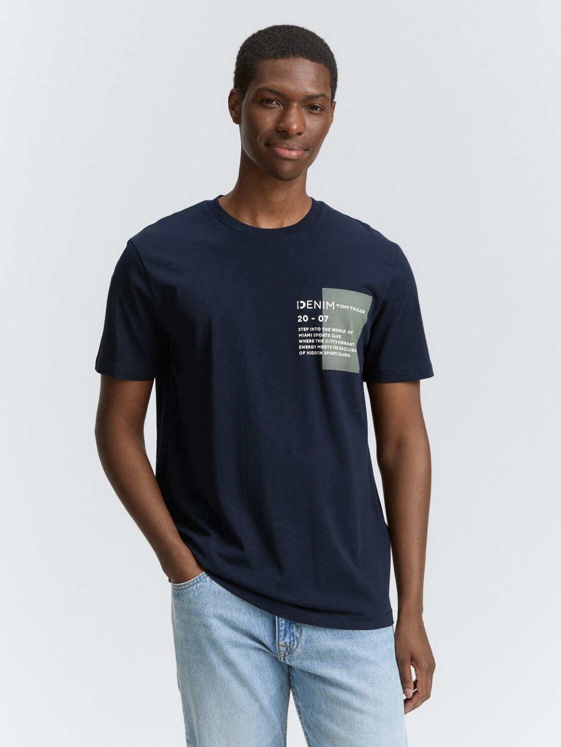Thumbnail - TOM TAILOR DENIM Herren Basic T-Shirt mit Logo-Print, blau, Uni, Gr. M