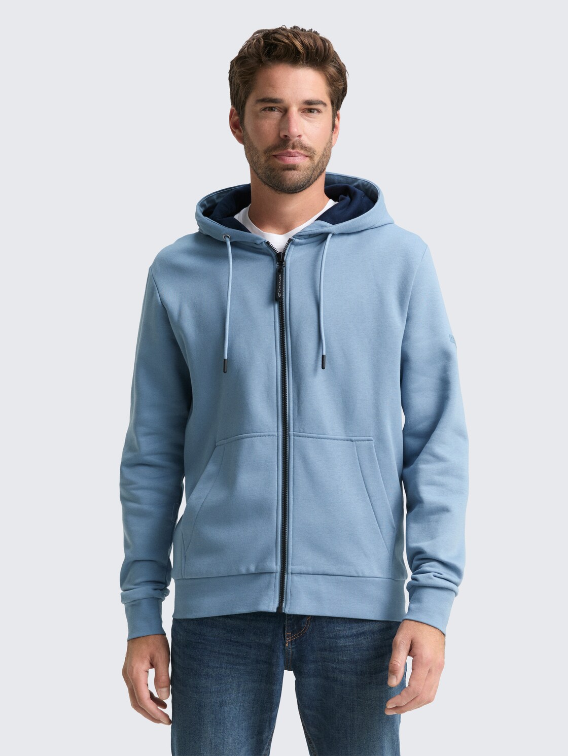 Thumbnail - TOM TAILOR Herren Basic Hoodie Sweatjacke, blau, Uni, Gr. XXL
