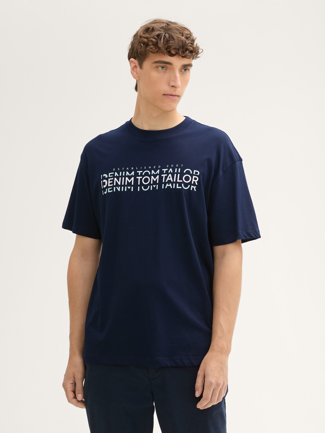 Thumbnail - TOM TAILOR DENIM Herren Relaxed T-Shirt mit Logo Print, blau, Uni, Gr. S