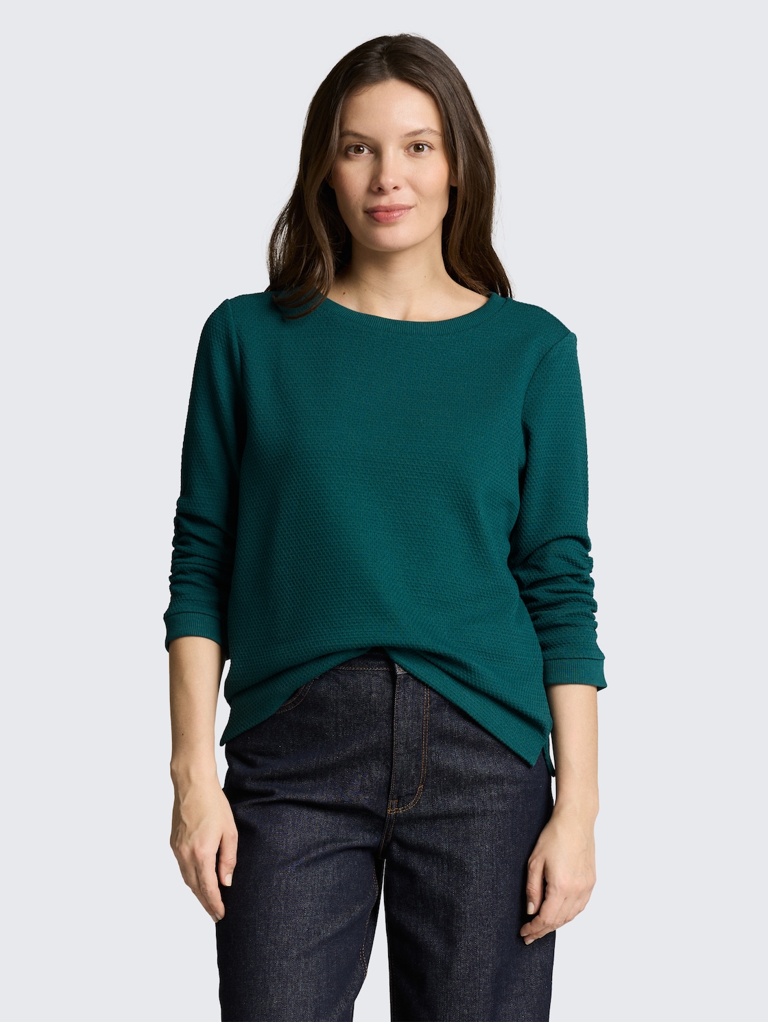 Thumbnail - TOM TAILOR Damen Jacquard Sweatshirt, grün, Uni, Gr. XXL