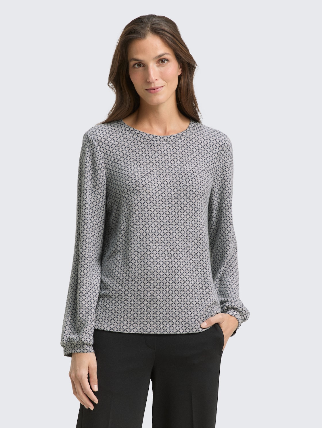 Thumbnail - TOM TAILOR Damen Langarmshirt mit Muster, grau, Gemustert, Gr. XL