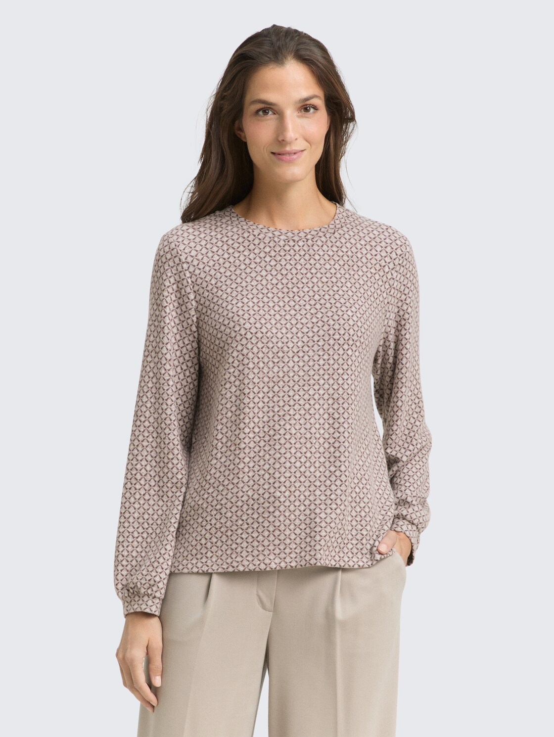 Thumbnail - TOM TAILOR Damen Langarmshirt mit Muster, braun, Gemustert, Gr. S