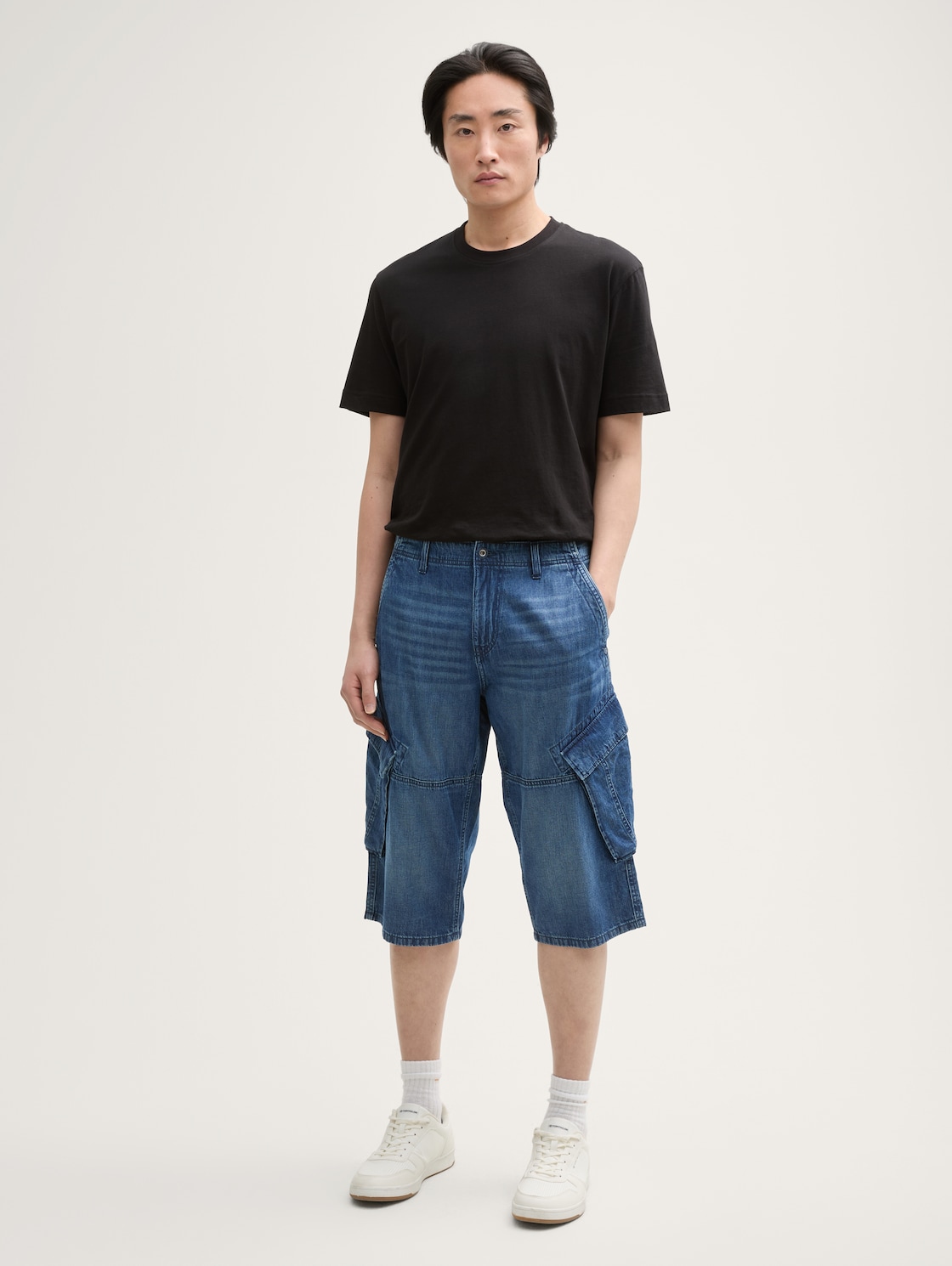 Thumbnail - TOM TAILOR Herren TTMORRIS RELAXED OVERKNEE Jeans Shorts, blau, Uni, Gr. 33