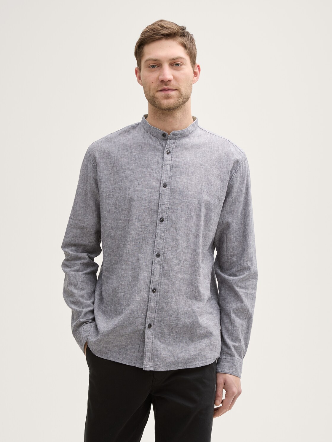 Thumbnail - TOM TAILOR Herren Regular Fit Hemd mit Leinenanteil, grau, Uni, Gr. L