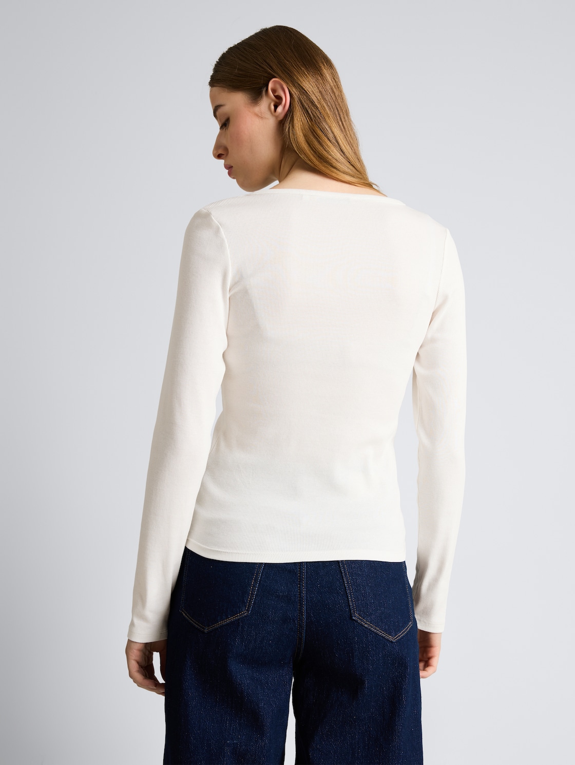 Thumbnail - TOM TAILOR DENIM Damen Slim Fit Henley Langarmshirt, weiß, Uni, Gr. XXL