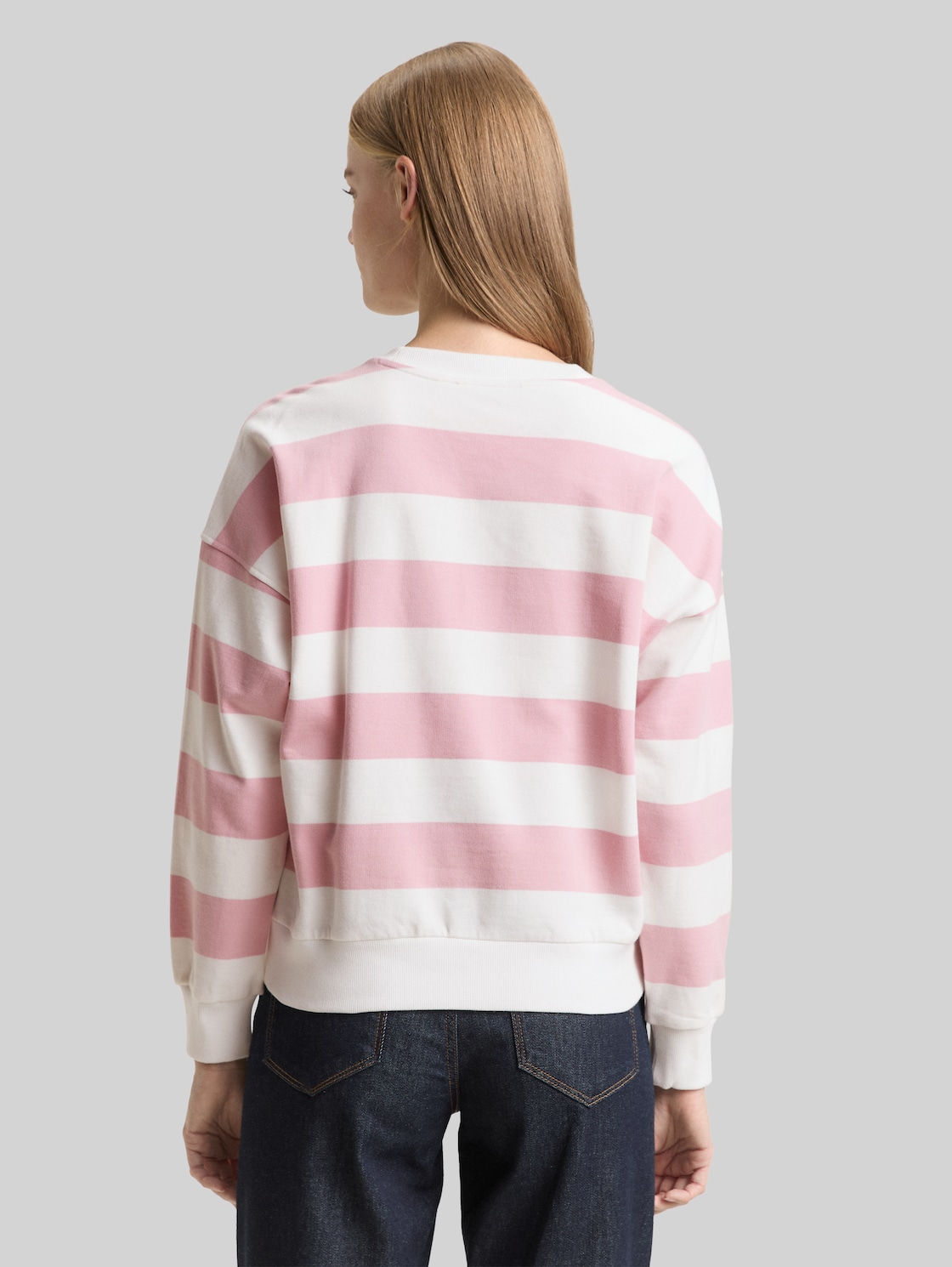  Tom Tailor Denim Damen Loose Fit Sweatshirt, Rosa, Gestreift, Gr. Xxl 