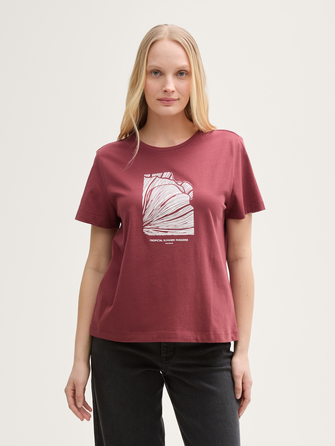 Thumbnail - TOM TAILOR Damen T-Shirt mit Print, rot, Uni, Gr. S