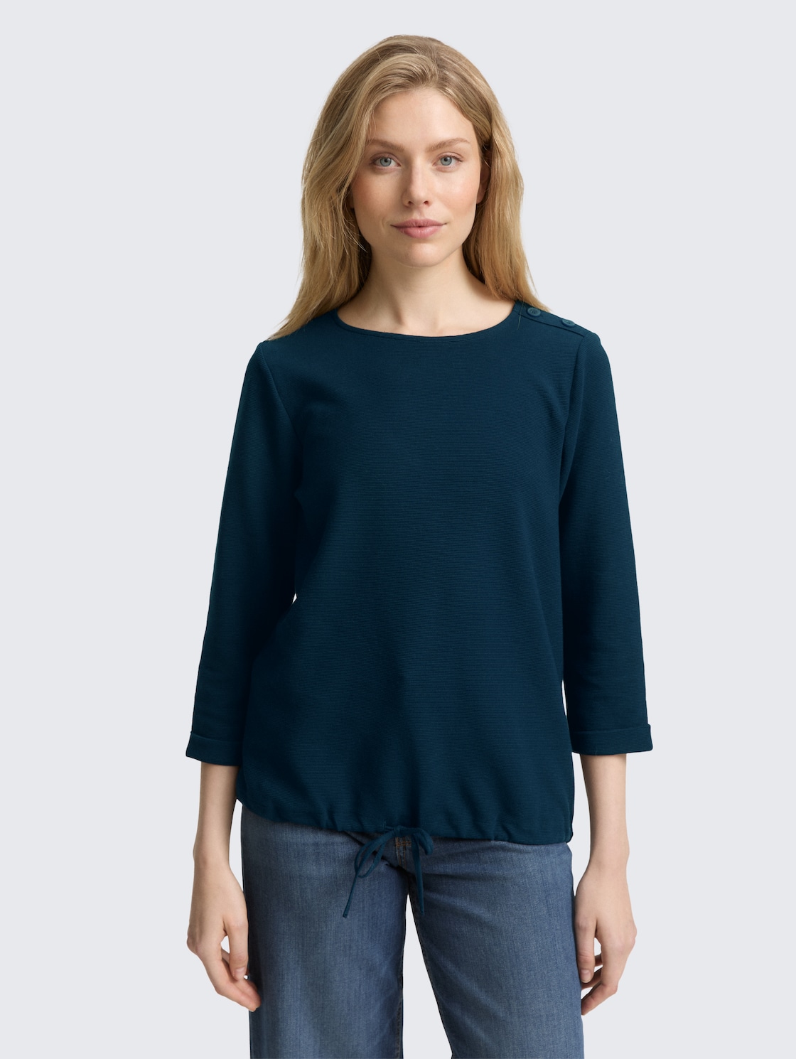 Thumbnail - TOM TAILOR Damen Langarmshirt mit Knopf-Details, blau, Uni, Gr. M