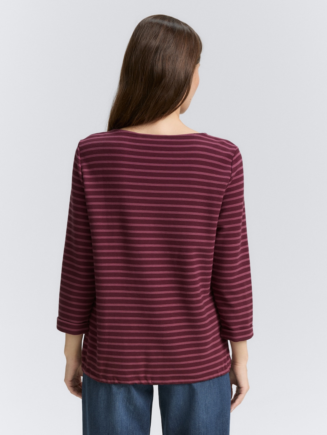 Thumbnail - TOM TAILOR Damen Langarmshirt mit Knopf-Details, rot, Gestreift, Gr. XS