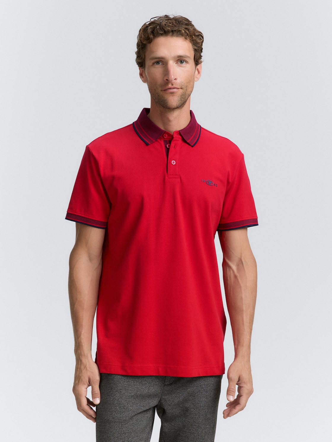 Thumbnail - TOM TAILOR Herren Piqué Poloshirt mit Stretch, rot, Uni, Gr. L