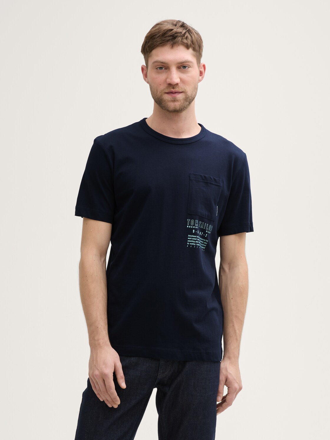 Thumbnail - TOM TAILOR Herren T-Shirt mit Brusttasche, blau, Uni, Gr. XL