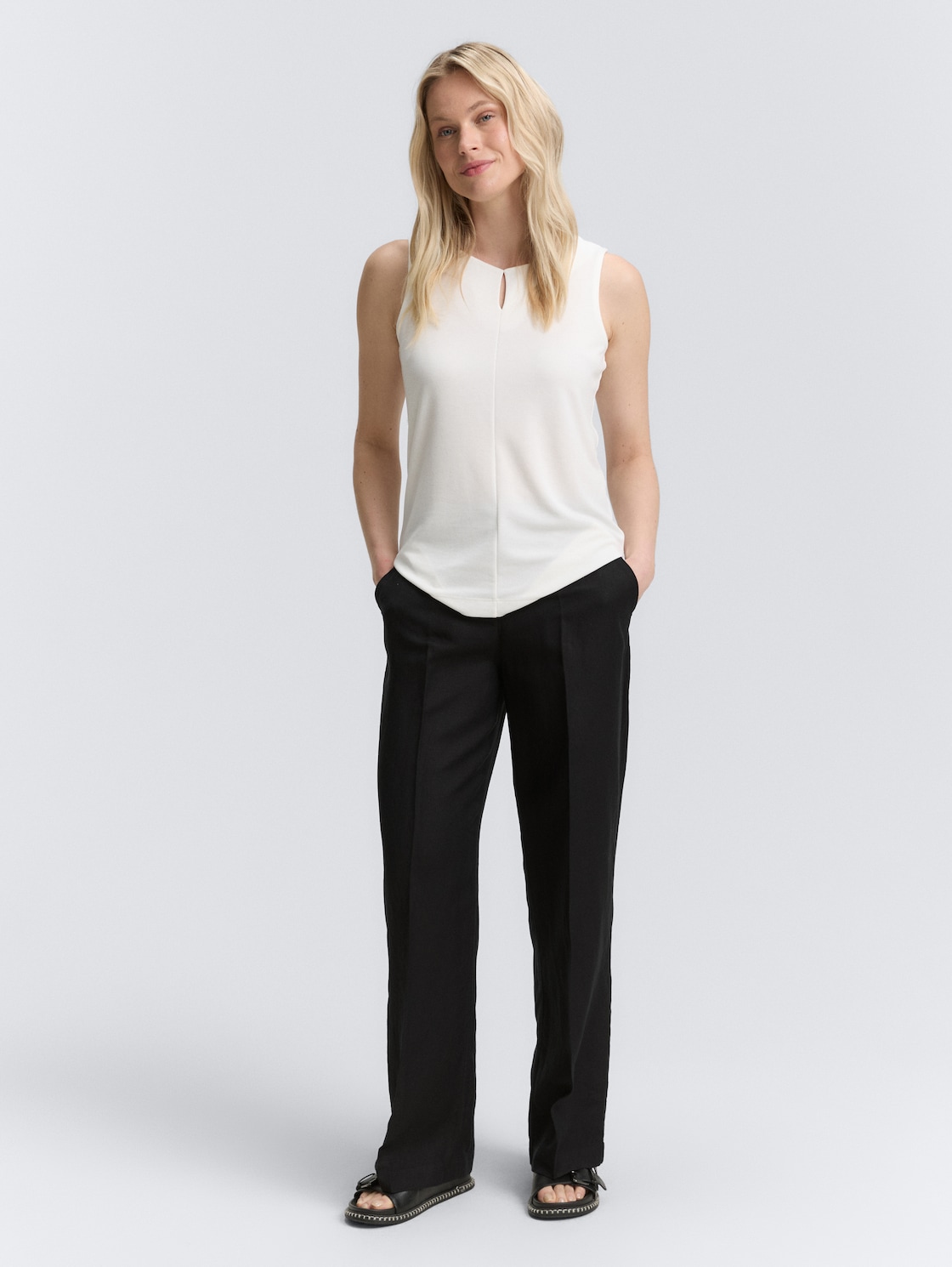 Thumbnail - TOM TAILOR Damen TTLEA Wide Leg Hose mit Leinenanteil, schwarz, Uni, Gr. 40/32