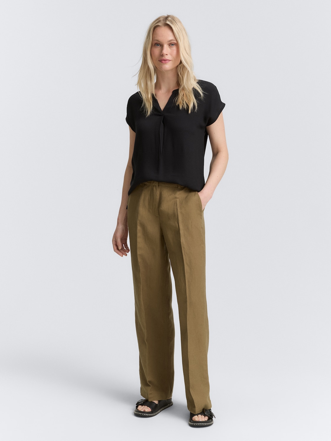 Thumbnail - TOM TAILOR Damen TTLEA Wide Leg Hose mit Leinenanteil, grün, Uni, Gr. 42/32