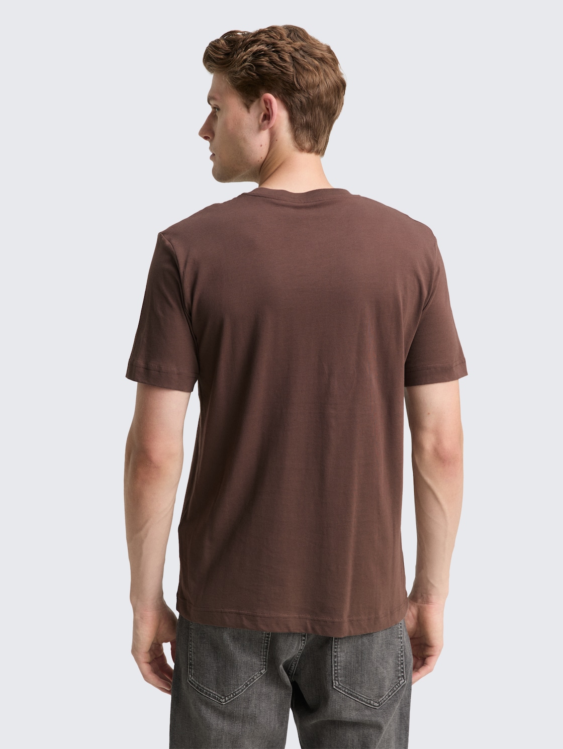 Thumbnail - TOM TAILOR Herren T-Shirt aus Baumwolle mit Logo-Print, braun, Uni, Gr. L