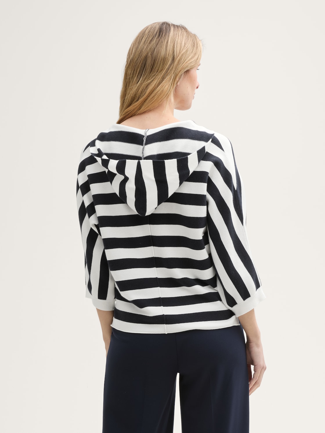 Thumbnail - TOM TAILOR Damen Loose Fit Strickpullover mit Kapuze, blau, Gestreift, Gr. S
