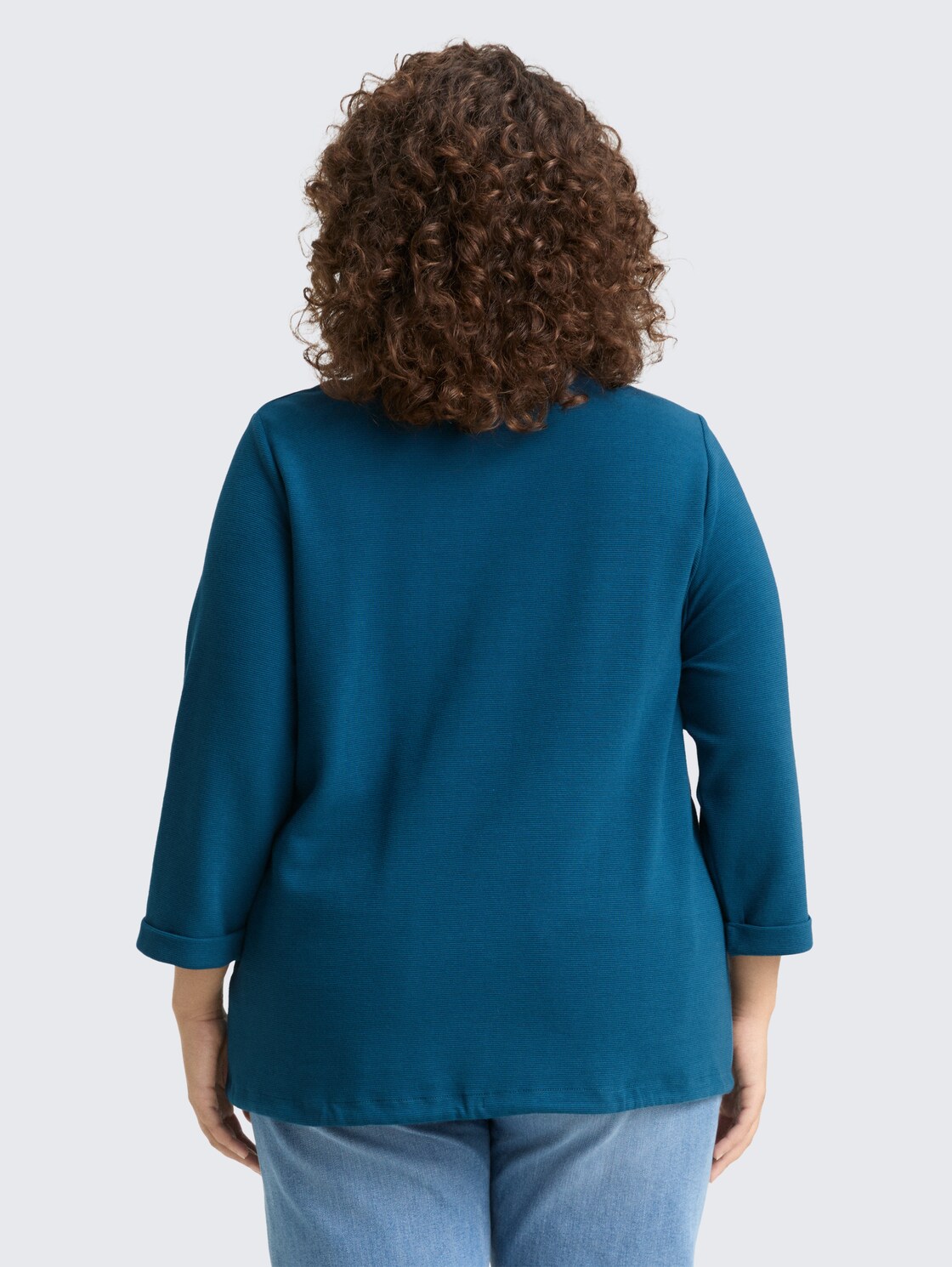 Thumbnail - TOM TAILOR Damen Plus Size - Langarmshirt mit Knopf-Details, blau, Uni, Gr. 44