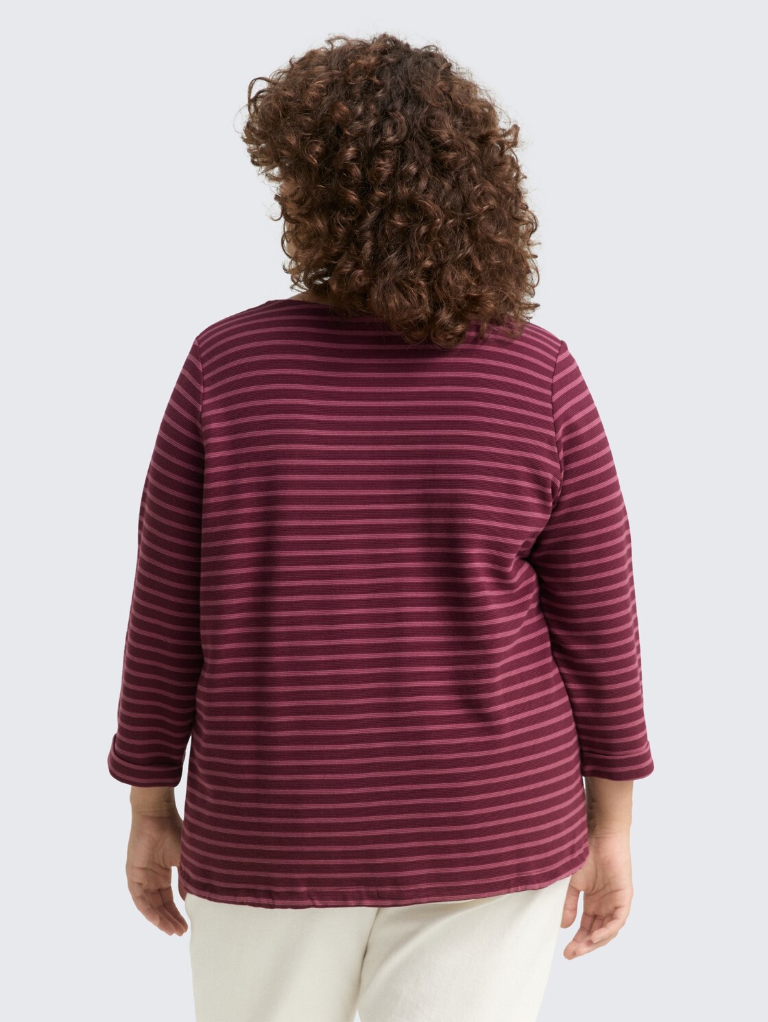 Thumbnail - TOM TAILOR Damen Plus Size - Langarmshirt mit Knopf-Details, rot, Gestreift, Gr. 46