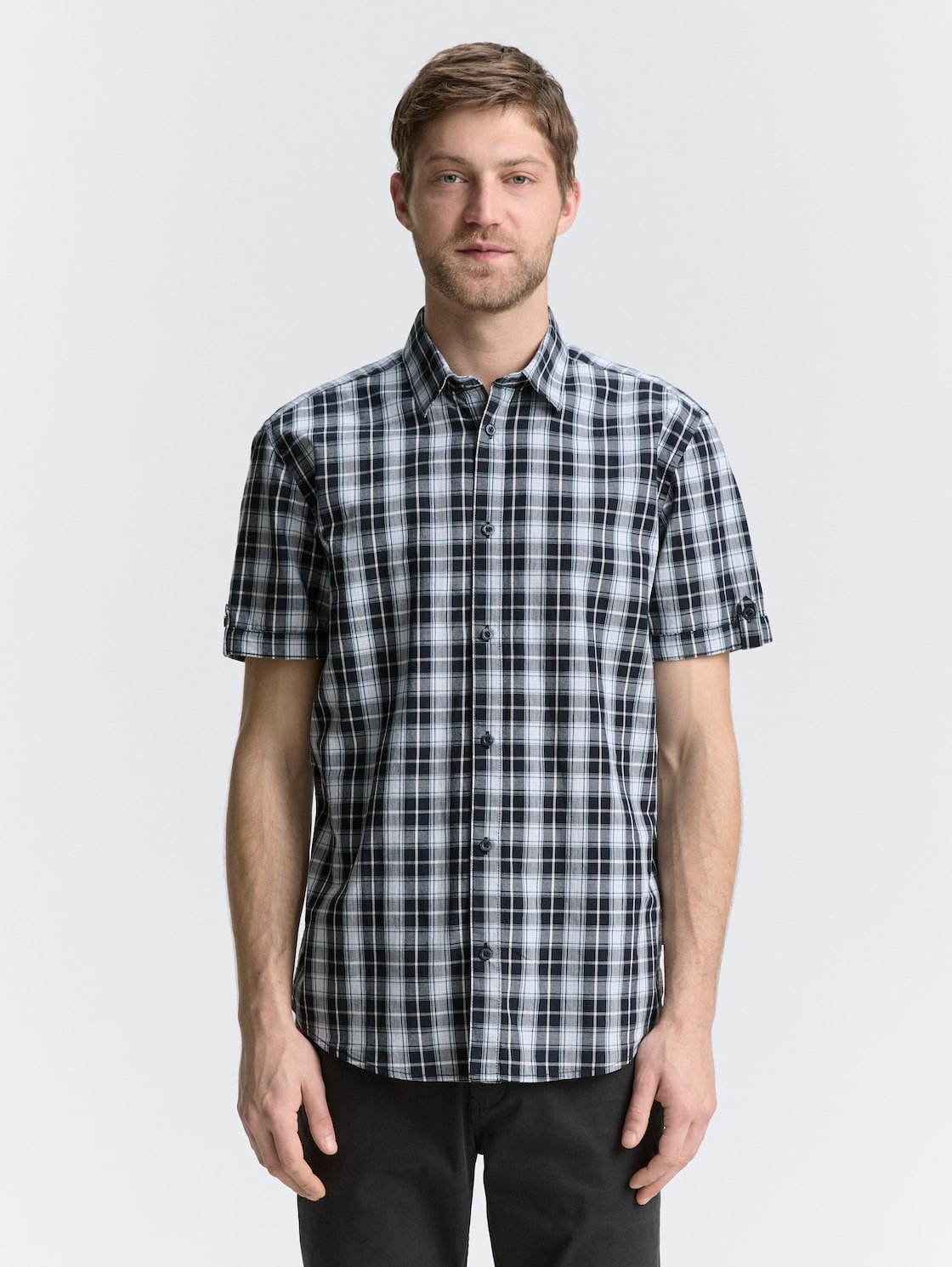 Thumbnail - TOM TAILOR Herren Regular Fit Kurzarmhemd mit Karomuster, blau, Kariert, Gr. L