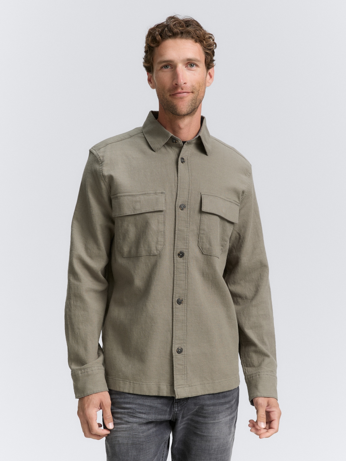 Thumbnail - TOM TAILOR Herren Overshirt Hemd mit Brusttaschen, grün, Uni, Gr. XXXL
